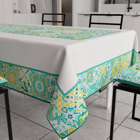 PETTI Tovaglia da Tavola Moderna, Copritavolo da Cucina, Vietri 02 Verde Acqua