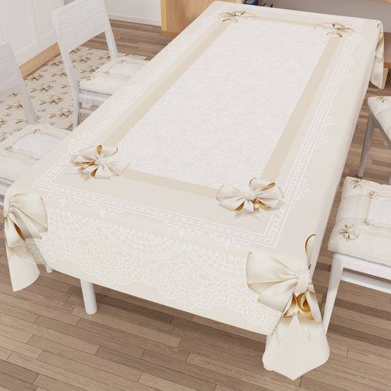 PETTI Tovaglia da tavola Antimacchia, Copritavolo da Cucina, Fiocco Beige