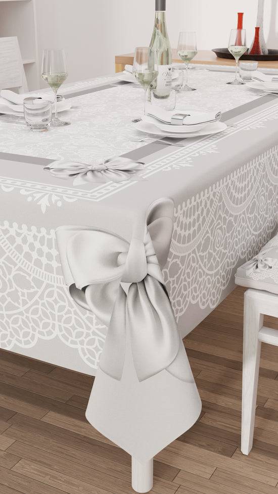 PETTI Tovaglia da tavola Antimacchia, Copritavolo da Cucina, Fiocco Grigio Promozione