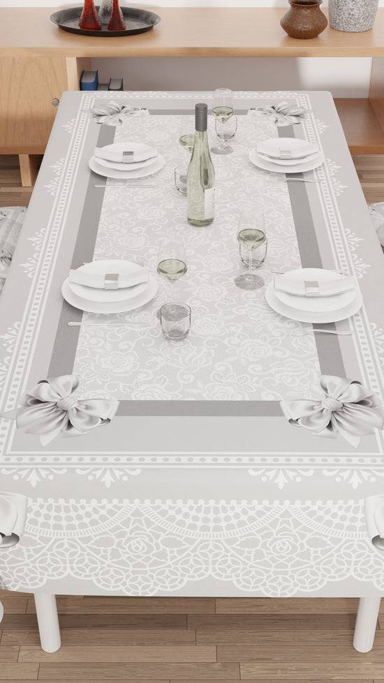 PETTI Tovaglia da tavola Antimacchia, Copritavolo da Cucina, Fiocco Grigio Promozione