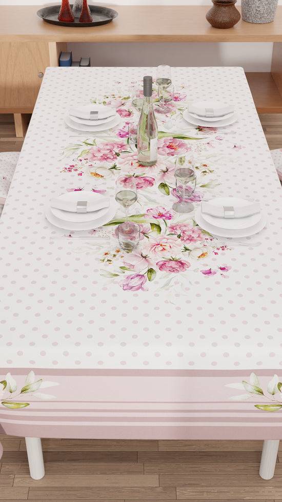 PETTI Tovaglia da tavola Antimacchia, Copritavolo da Cucina, Shabby Pois Cipria Spedizione Gratuita