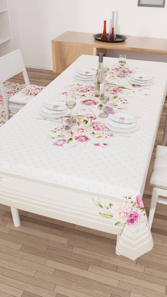 PETTI Tovaglia da tavola Antimacchia, Copritavolo da Cucina, Shabby Pois Beige Pezzi Unici