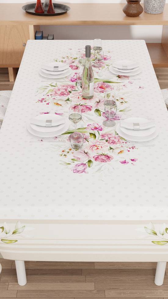 PETTI Tovaglia da tavola Antimacchia, Copritavolo da Cucina, Shabby Pois Beige Pezzi Unici