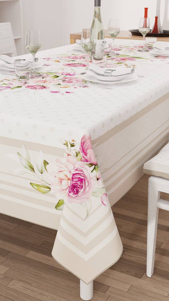 PETTI Tovaglia da tavola Antimacchia, Copritavolo da Cucina, Shabby Pois Beige Pezzi Unici
