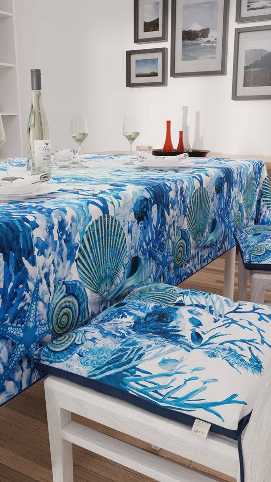 PETTI Tovaglia da tavola Antimacchia, Copritavolo da Cucina, Corallo Blu
