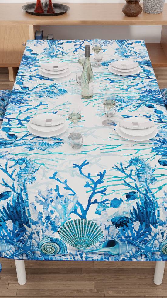 PETTI Tovaglia da tavola Antimacchia, Copritavolo da Cucina, Corallo Blu Promozione Limitata