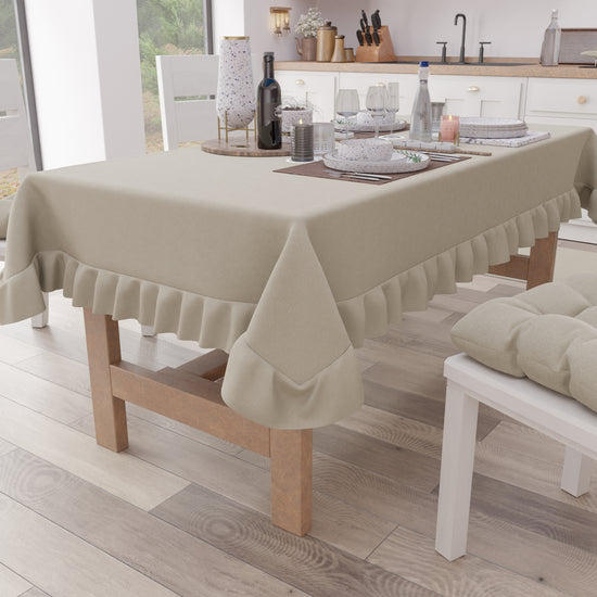 PETTI Tovaglia da Tavola, Tovaglia con Volant, Copritavolo con Volant, Beige