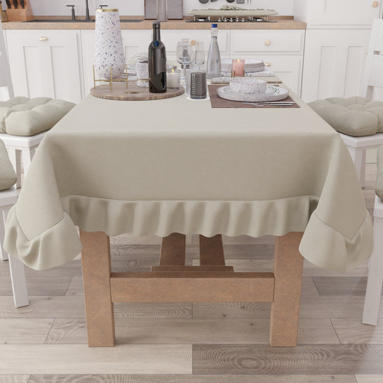 PETTI Tovaglia da Tavola, Tovaglia con Volant, Copritavolo con Volant, Beige Moda