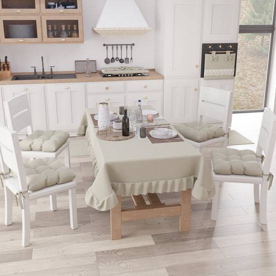PETTI Tovaglia da Tavola, Tovaglia con Volant, Copritavolo con Volant, Beige Moda