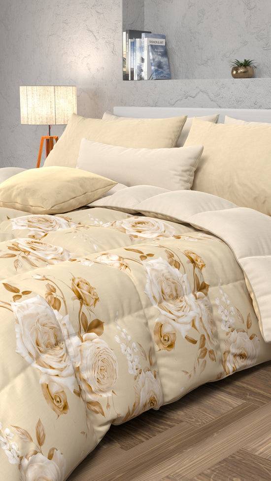PETTI Piumone, Trapunta Matrimoniale, Singola, Piazza e Mezza, Floreale 21 Beige Offerte stagionali