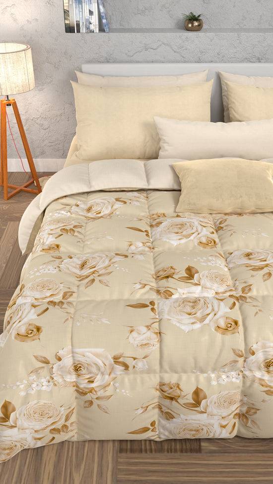 PETTI Piumone, Trapunta Matrimoniale, Singola, Piazza e Mezza, Floreale 21 Beige Offerte stagionali