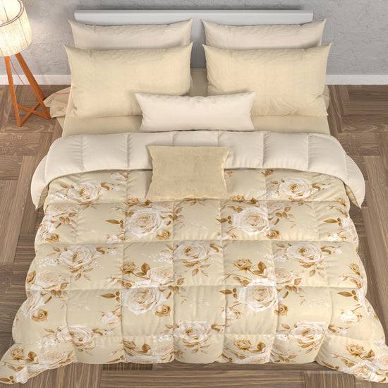 PETTI Piumone, Trapunta Matrimoniale, Singola, Piazza e Mezza, Floreale 21 Beige Offerte stagionali