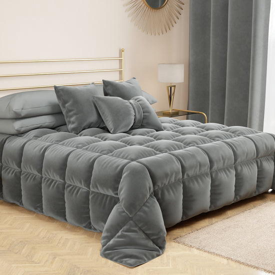 PETTI Trapunta, Trapunta Invernale Double Face in Morbido e Caldo Velluto Grigio Scuro Promozione temporanea