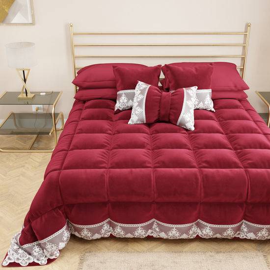 PETTI Trapunta Invernale in Morbido e Caldo Velluto e Balza con Pizzo Rebrodè Bordeaux By Sissy Fino al 65% di sconto