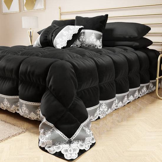 PETTI Trapunta Invernale in Morbido e Caldo Velluto e Balza con Pizzo Rebrodè Nero By Sissy Fino al 55% di sconto
