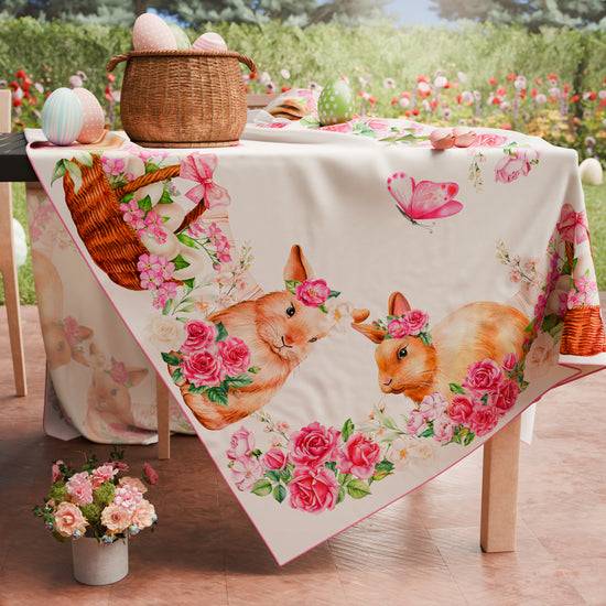 PETTI Tovaglia Pasquale da Tavola Antimacchia, Copritavolo Pasqua da Cucina Pink Bunny Nuovo
