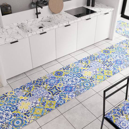 PETTI Tappeto Cucina Antiscivolo moderno Passatoia Cucina lavabile Vietri 02 Blu Offerta temporanea