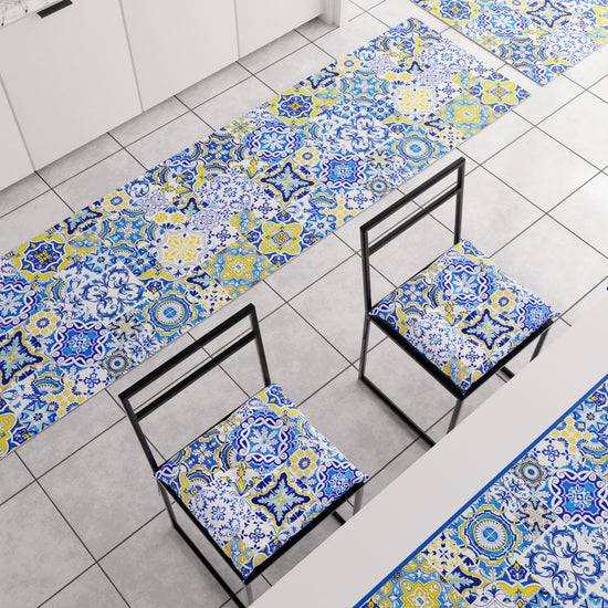 PETTI Tappeto Cucina Antiscivolo moderno Passatoia Cucina lavabile Vietri 02 Blu Offerta temporanea