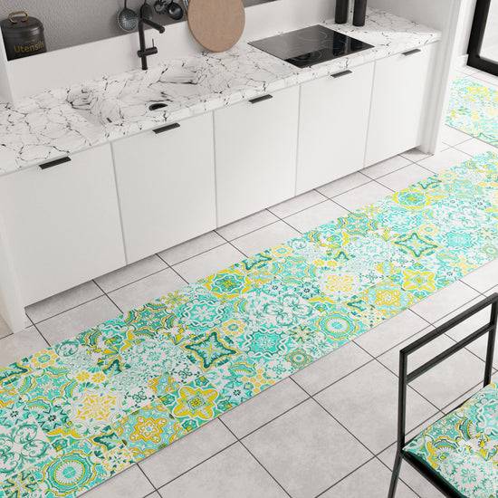 PETTI Tappeto Cucina Antiscivolo moderno Passatoia Cucina lavabile Vietri 02 Verde Acqua Nuovi prodotti