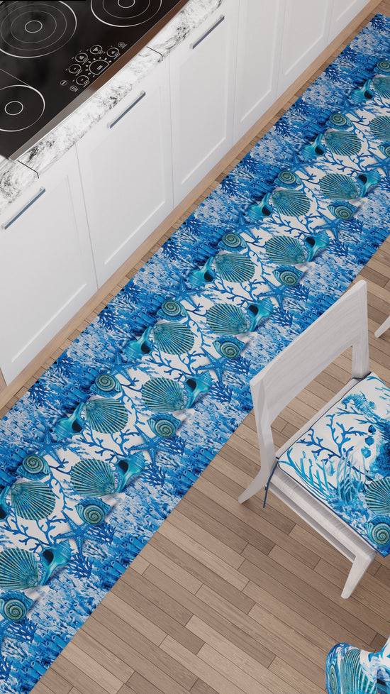 PETTI Tappeto Cucina Antiscivolo Passatoia Cucina lavabile, Corallo Blu
