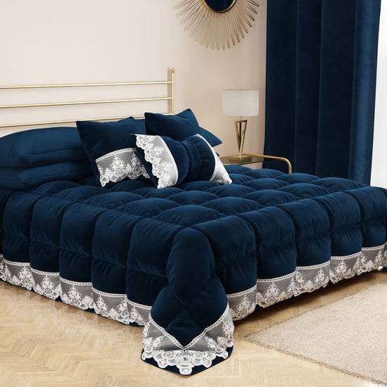 PETTI Cuscini Arredo in Velluto e Balza con Pizzo Rebrodè 2pz, Cuscini divano Blu By Sissy I Più Venduti