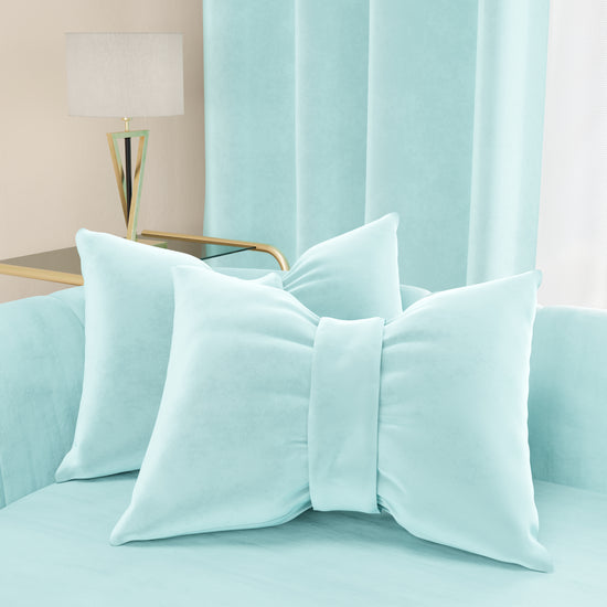 PETTI Cuscino Arredo Fiocco in Velluto 40x50 cm, Cuscino divano Celeste
