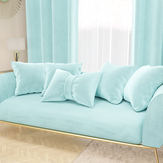 PETTI Cuscino Arredo Fiocco in Velluto 40x50 cm, Cuscino divano Celeste Prezzo di fabbrica