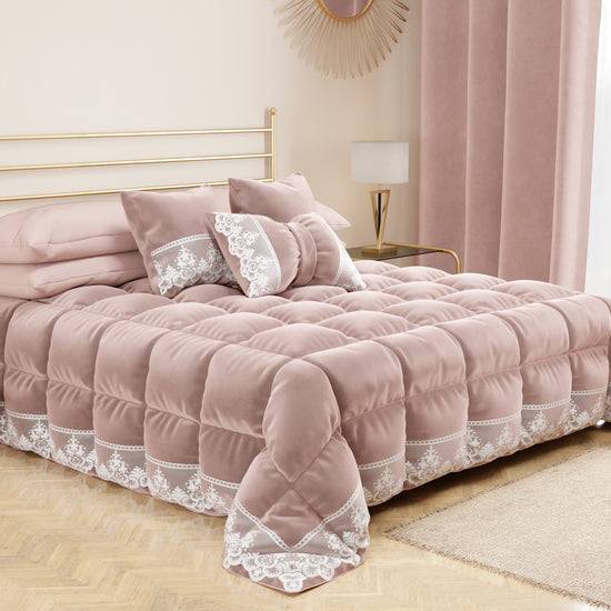 PETTI Cuscini Arredo in Velluto e Balza con Pizzo Rebrodè 2pz, Cuscini divano Cipria By Sissy Grande vendita