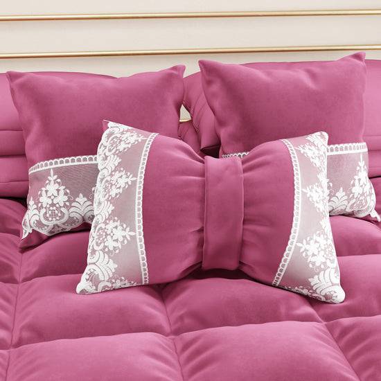 PETTI Cuscino Arredo Fiocco in Velluto e Balza con Pizzo Rebrodè 40x50 cm, Cuscino divano Fucsia By Sissy Black Friday
