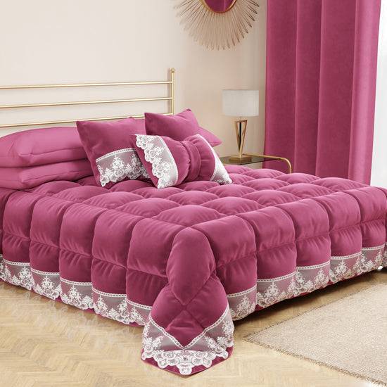 PETTI Cuscino Arredo Fiocco in Velluto e Balza con Pizzo Rebrodè 40x50 cm, Cuscino divano Fucsia By Sissy Black Friday