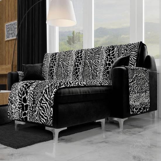 PETTI Copridivano Angolare, Copridivano con Penisola in Stampa Digitale, Animalier Zebrato Black Friday Prezzi