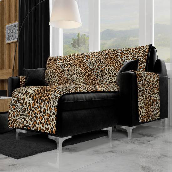 PETTI Copridivano Angolare, Copridivano con Penisola in Stampa Digitale, Animalier Maculato Duty-free