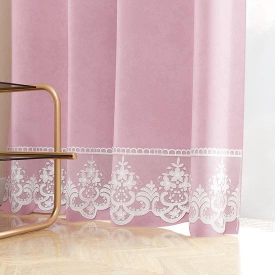 PETTI Tenda a Pannello in Velluto per Interni con Anelli e Pizzo Rebrodè, 140x280 cm, Rosa by Sissy 2025