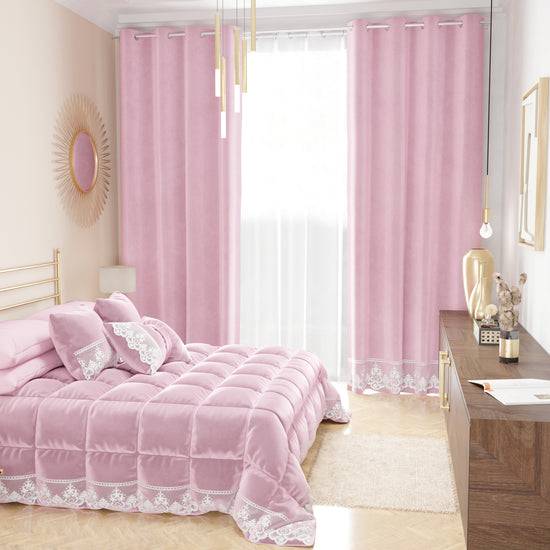 PETTI Tenda a Pannello in Velluto per Interni con Anelli e Pizzo Rebrodè, 140x280 cm, Rosa by Sissy 2025