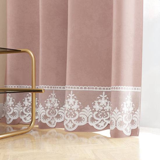 PETTI Tenda a Pannello in Velluto per Interni con Anelli e Pizzo Rebrodè, 140x280 cm, Cipria by Sissy Italia