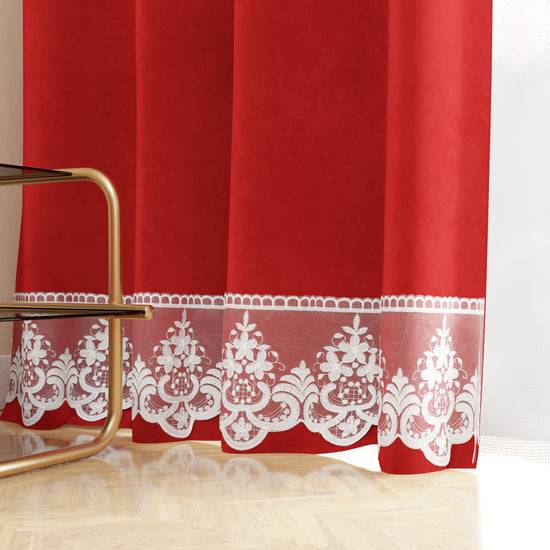 PETTI Tenda a Pannello in Velluto per Interni con Anelli e Pizzo Rebrodè, 140x280 cm, Rosso by Sissy Vendita