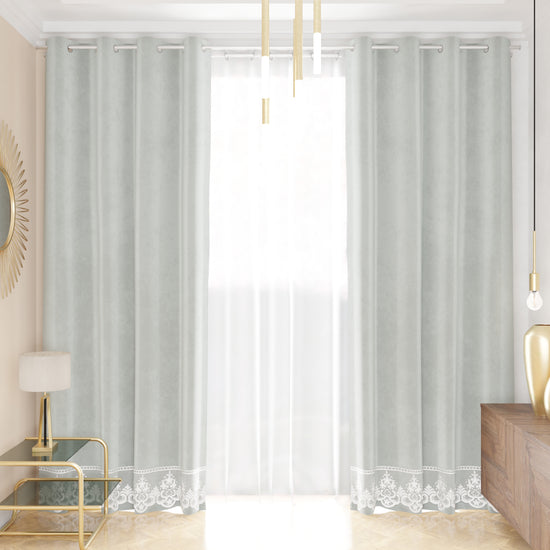 PETTI Tenda a Pannello in Velluto per Interni con Anelli e Pizzo Rebrodè, 140x280 cm, Grigio Chiaro by Sissy Spedizione Gratuita