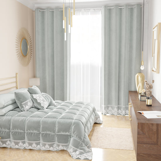 PETTI Tenda a Pannello in Velluto per Interni con Anelli e Pizzo Rebrodè, 140x280 cm, Grigio Chiaro by Sissy Spedizione Gratuita