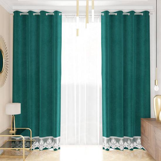 PETTI Tenda a Pannello in Velluto per Interni con Anelli e Pizzo Rebrodè, 140x280 cm, Ottanio by Sissy Soddisfazione Garantita