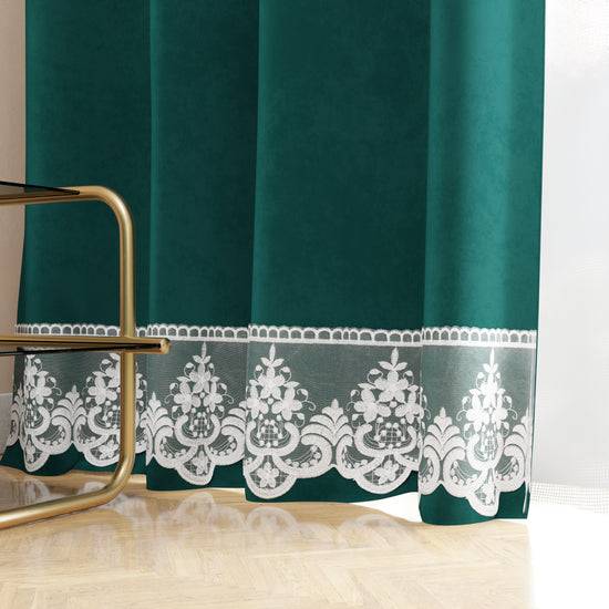 PETTI Tenda a Pannello in Velluto per Interni con Anelli e Pizzo Rebrodè, 140x280 cm, Ottanio by Sissy Soddisfazione Garantita