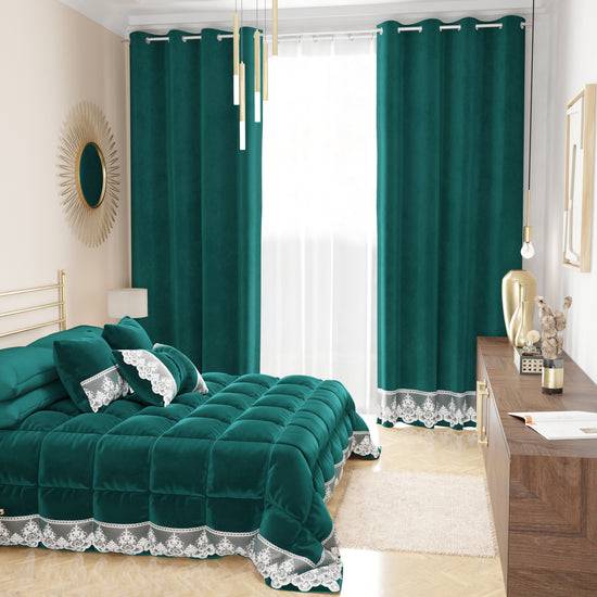 PETTI Tenda a Pannello in Velluto per Interni con Anelli e Pizzo Rebrodè, 140x280 cm, Ottanio by Sissy Soddisfazione Garantita