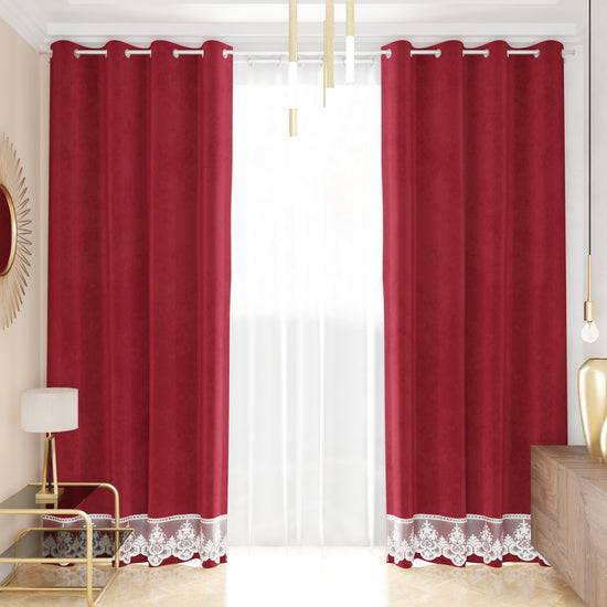 PETTI Tenda a Pannello in Velluto per Interni con Anelli e Pizzo Rebrodè, 140x280 cm, Bordeaux by Sissy Negozi Online