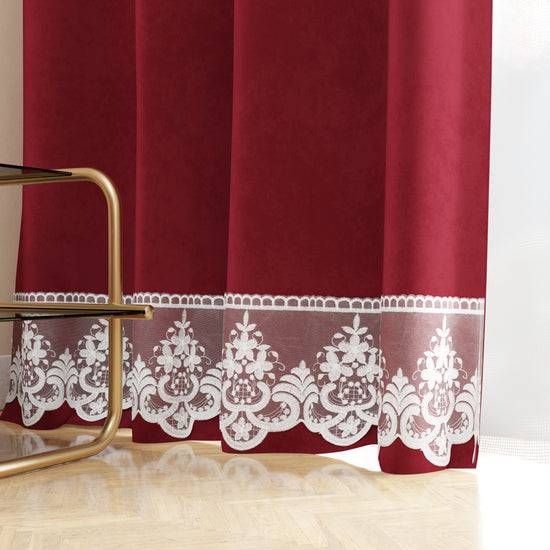 PETTI Tenda a Pannello in Velluto per Interni con Anelli e Pizzo Rebrodè, 140x280 cm, Bordeaux by Sissy Negozi Online
