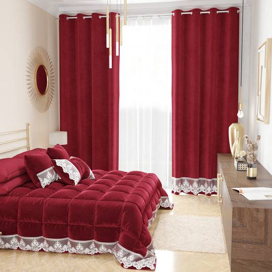 PETTI Tenda a Pannello in Velluto per Interni con Anelli e Pizzo Rebrodè, 140x280 cm, Bordeaux by Sissy Negozi Online