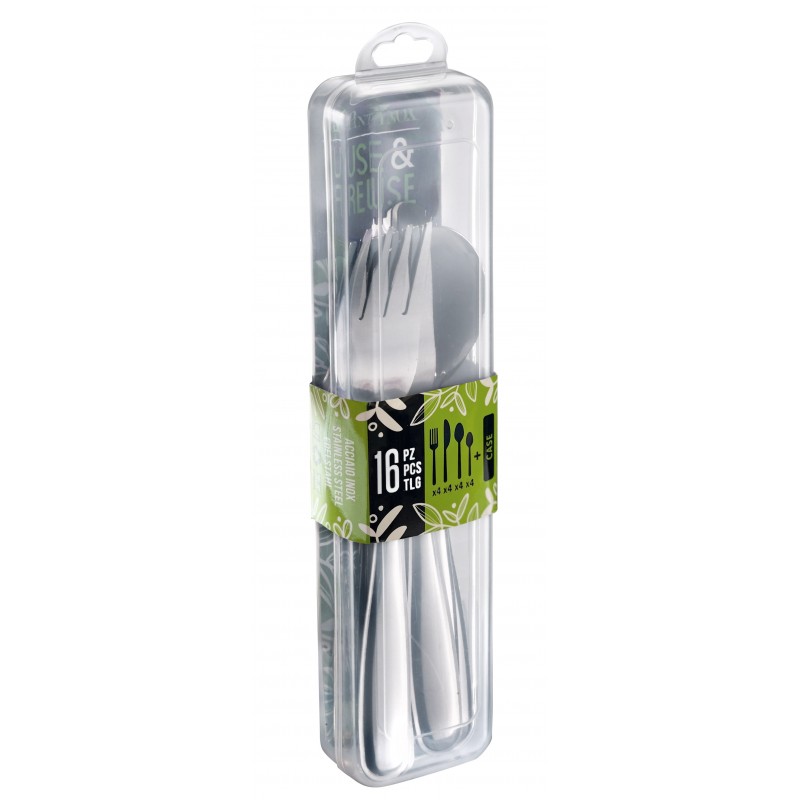 Pintinox USE&REUSE » Set posate da viaggio 16 pezzi in acciaio inox con custodia in polipropilene Comprane uno, ottenene uno gratis