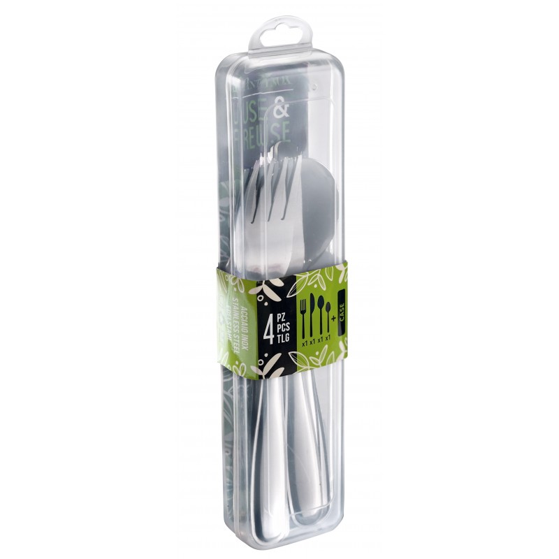 Pintinox USE&REUSE » Set posate da viaggio 4 pezzi in acciaio inox con custodia in polipropilene Offerte giornaliere