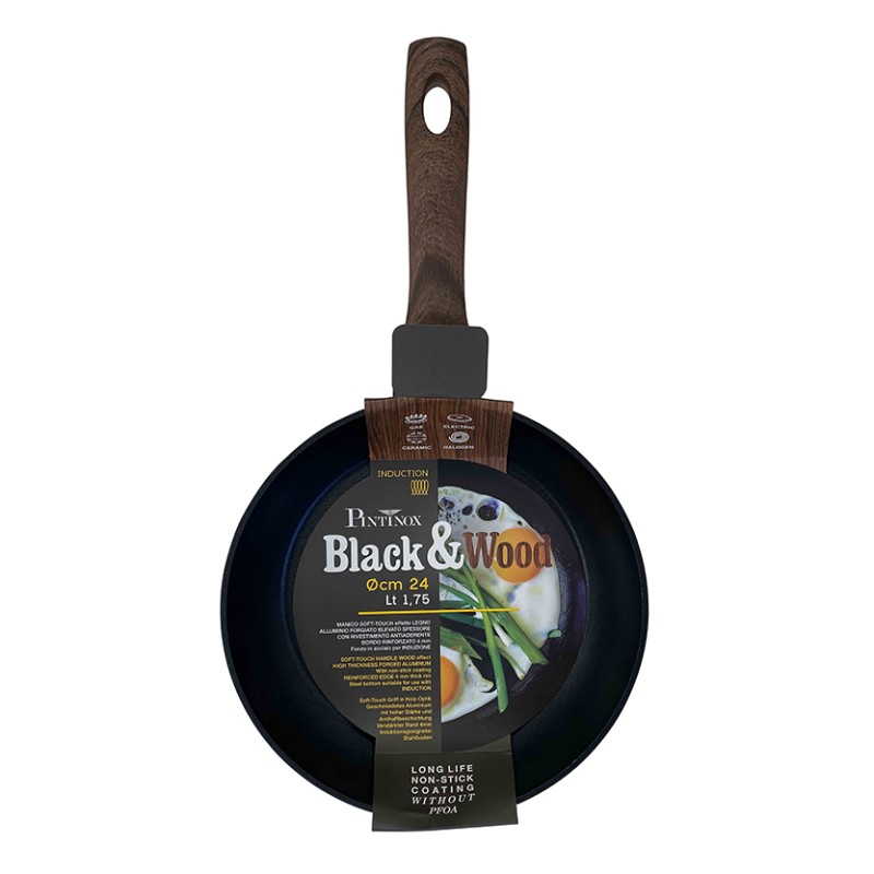 Pintinox Black&Wood» Padelle in alluminio con rivestimento antiaderente Saldi Di Fabbrica