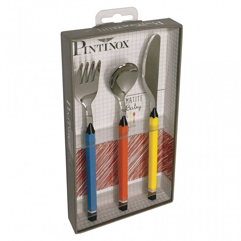 Pintinox Matite Baby » Set posate da bambino in acciaio e ABS (3 pezzi) Grande vendita