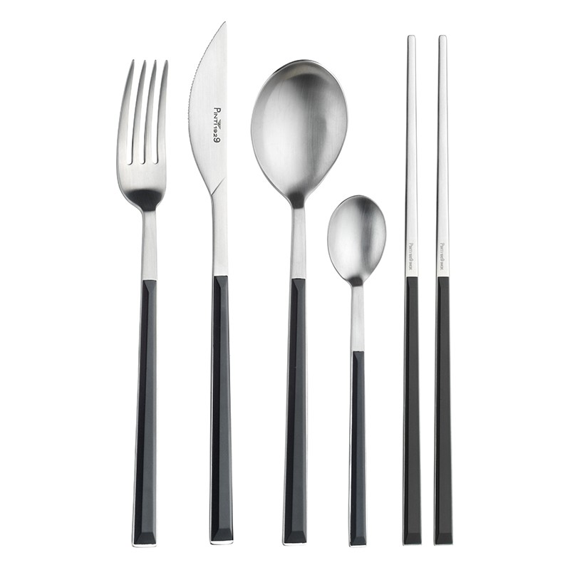 Pintinox Sushi Pro » Set 24 posate da tavola in acciaio satinato con manico nero Offerte giornaliere