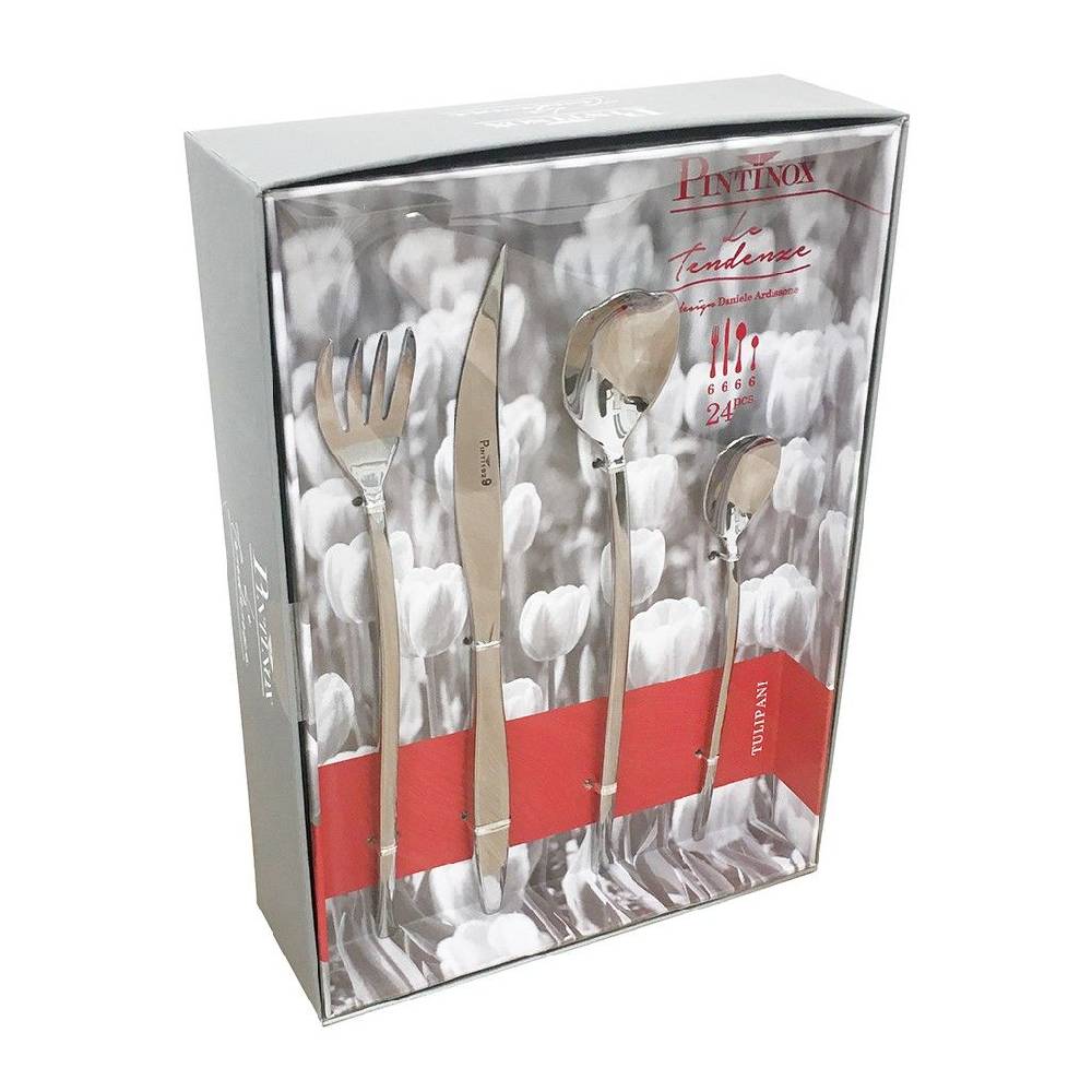 Pintinox Tulipani » Set 24 pz Posate da tavola in acciaio Promozione temporanea